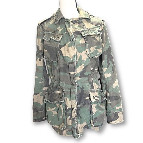 Free People Not Your Brothers Faded Green Camo Print Surplus Jacket ,XS - Picture 2 of 14